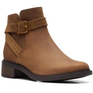NWT, CLARKS, "Maye" Strap Dark Tan Bootie Boot - 10